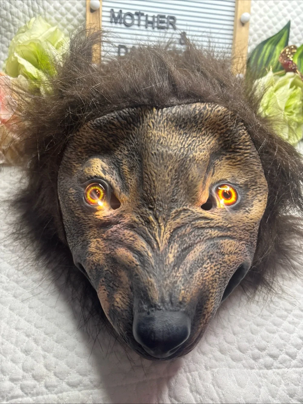 WEREWOLF MASK Latex Costume Head With Lit Eyes ADULT SIZE HALLOWEEN